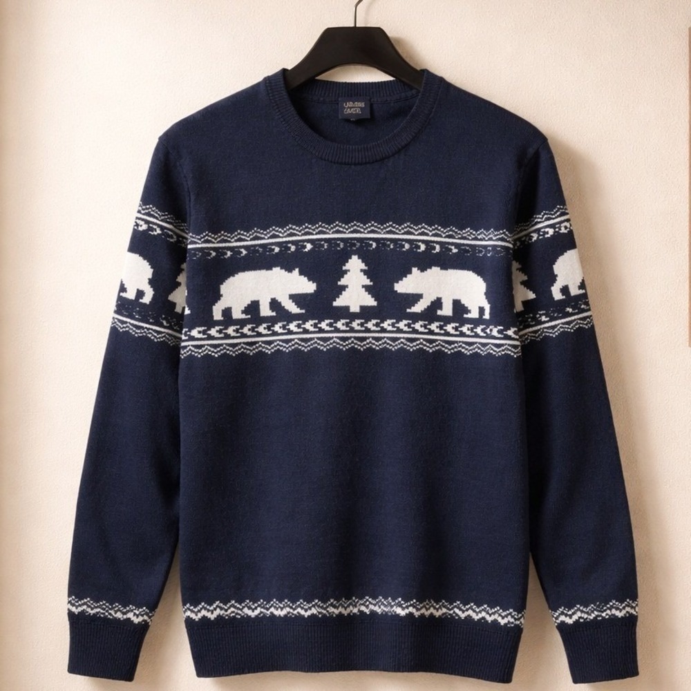NWT Lands End Polar Bear Fair Isle Sweater Navy Large